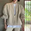 Enviado. Nueva chaqueta de trabajo vintage de otoño, gabardina, chaqueta de béisbol holgada con cuello alto para mujer 18868