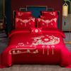Venta al por mayor del fabricante Elegante Juego de Bordado para Boda de Cuatro Piezas Set de Cama de Boda Rojo de Algodón Puro de 100 Hilos Juego de Varias Piezas