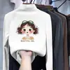 Roupa íntima infantil estampada com forro de fleece, gola alta, manga longa, quente e versátil, camiseta escovada para meninas, outono e inverno