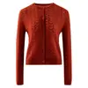 Cárdigan de punto abierto de cachemira y seda de morera de alta gama, delicado, estilo nuevo, cuello redondo, abrigo suéter para mujer