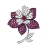 Broche de Flor de Zirconia Diamante Morado Elegante Vintage Lujo Ligero Brillante Ramo de Plantas Pin Corsage para Mujer