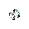 Anel de casal personalizado em prata de lei S925 com design de onda menta nicho anel de esmalte azul gelo anel aberto pulseira