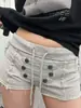 Shorts de verano Y2K estilo americano, de chica picante, tiro bajo, con botones y cordón, estilo callejero, look vintage, ajustados a la cadera, diseño adelgazante, shorts para mujer