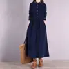 Vestido de Pana de Longitud Media para Mujer, Nuevo Otoño 2026, Holgado, Talla Grande, Bordado Retro, con Cordones en la Cintura, Moldeador