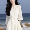 Vestido Sencillo y Elegante, Estilo Francés, Adecuado para Primavera y Verano, Chifón Blanco, Temperamento Femenino, Como una Diosa, Estilo Suave