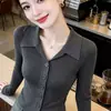 Cárdigan de punto de manga larga a la moda con cuello tipo polo estilo coreano para mujer, nueva colección otoño/invierno 2026, top entallador con botones