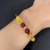 Corda de mola de temperamento imitação de granada natural vinho tinto pulseira corajosa pulseira pulseira de cristal de ouro duro 3D explosões ao vivo