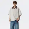 Camisa Polo Masculina Enbu Falsa Duas Peças Manga Curta, Marca da Moda, Legal e Estilosa para Adolescentes, Tamanho Grande, Camiseta Casual Solta de Meia-Manga