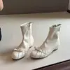 Versión de Piel de Oveja~Punta Redonda Moño Estilo Sencillo Tacón Oculto Botas Adelgazantes para Mujer Cremallera Lateral Estilo Francés Elásticas Adelgazantes en el Tobillo