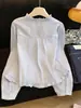 Camisa a Rayas con Cuello de Encaje Estilo Palacio para Mujer, Nueva Colección Primavera y Otoño 2026 Estilo Francés, Camisa Juvenil y Elegante de Manga Larga A10793