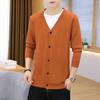 Novo cardigã de outono masculino gola V cor sólida malha fina moda jovem casaco suéter casual atacado
