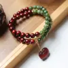 Pulseiras Dupla Camada Simples de Jacarandá Sândalo de Sangue com Cristal de Morango Retrô para Homens e Mulheres Atacado