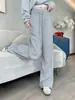 Pantalones deportivos para mujer estilo Lulu, nuevos pantalones ajustados de cintura alta de pierna recta estrecha para otoño e invierno, pantalones de chándal de pierna ancha estilo americano para mujeres petite