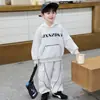 Conjunto de Moletom com Capuz para Meninos Primavera e Outono, Conjunto Esportivo Estiloso Infantil Estilo Coreano, Roupa para Bebês para Exportação