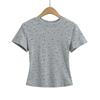 2502-25 Primavera Nuevo Estilo Europeo y Americano Floral Pequeño Plano para Cuerpo Ajustado Camisa Manga Corta Camiseta Base