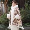 Princesa Qianjin Inverno Novo Xale Antigo Gola Grande de Pelo Xadrez Casaco Engrossado Quente Bolso Grande Manto