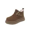 Botas de Neve Birkenstock de Couro Macio para Mulheres 2026 Novo Estilo de Inverno com Forro de Lã, Sapatos Quentes de Algodão de Cano Médio Espessados, Botas Curtas Antiderrapantes