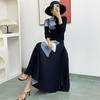 Ropa Popular de Comercio Exterior Transfronterizo, Traje Plisado a la Moda, Top de Manga Larga para Mujer, Falda Plisada, Conjunto de Dos Piezas