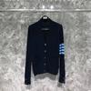 TIME BREATHE TB Cardigan de Tricô Cinza Azul Quatro Listras Coreano Solto Gola V Feminino T-B Casaco Suéter