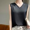 Camisola de Verano Transfronteriza con Cuello en V de Seda Helada para Mujer, Corta y Holgada, de Seda Helada sin Mangas, Traje Base, Talla Grande