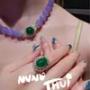 Juego de Cena de Joyería: Collar con Colgante de Paz de Calcedonia Verde Brasileña Flor de Iris, Pulsera de Perlas Color Esmeralda Huevo de Paloma