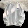 Moletom pesado com gola redonda para homens e mulheres, pulôver de caimento solto com estampa de letras, top versátil, jaqueta de primavera e outono, camiseta de manga comprida sem capuz