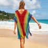 Blusa playera hueca de color arcoíris, estilo europeo y americano, ideal para vacaciones en la playa, bikini, ropa de baño con protección solar.