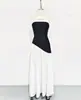 Moda Femenina Transfronteriza Estilo Europeo y Americano 2025 Vestido de Patchwork Blanco y Negro Francés para Mujer, Vestido de Fiesta de Verano de Alta Gama tipo Vendaje, Sin Tirantes