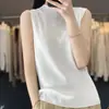 Pulóver de lana peinada de color liso con cuello medio alto a la moda para mujer, camiseta interior, holgado, casual, fino, tejido, tirantes, primavera y verano