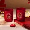 Juego de Copas de Boda para la Dote de la Novia, Juego de Tocador de Boda, Vaso para Cepillo de Dientes, Vaso para Enjuague Bucal, Jabonera, Artículos de Boda con Elementos de Doble Felicidad