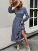 Roupa Nova de Primavera Transfronteiriça para Mulheres Estilo Boêmio Retrô Floral Elegante de Alta Qualidade Vestido Longo de Manga Comprida Afinando a Cintura
