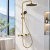 Juego de Cabezal de Ducha de Cobre de Alta Pureza Dorado Rociador Superior de Mano Doble Uso Control Doble Frío y Caliente Ducha de Baño