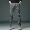 Calças Casuais de Outono e Inverno de Alta Qualidade de Hong Kong para Homens, Forradas com Fleece, Espessadas, Slim Fit, Calças Sociais de Corte Reto, Calças Juvenis Estilo Coreano