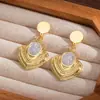 Pendientes de Flor de Acero Inoxidable Estilo Europeo para Mujer, Círculo Redondo de Moda con Incrustaciones de Pedrería, Pendientes de Lujo Ligero, Accesorios de Pendientes Versátiles de Gama Alta
