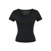Camiseta Básica de Ombro Reto com Gola Redonda e Manga Curta para Mulheres, Novo Estilo Verão 2026, Alta Elasticidade, Emagrecedora, Marcação da Cintura, Top Casual Versátil