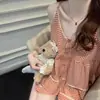 Wg-Live-Stream Venda Quente Conjunto de Verão com Camisola e Shorts com Bojo, Pijama de Algodão Nuvem, Conjunto Feminino de Renda com Estampa Xadrez para Meninas