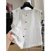 Chaleco Exterior de Encaje Hueco Corto para Mujer, Estilo Delgado de Verano, Elegante Top sin Mangas de Estilo Francés
