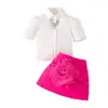 Baoxin Verano Nuevo Estilo Europeo y Americano Camisa Hueca con Forma de Corazón y Falda Bodycon con Flor Tridimensional Conjunto de Moda Elegante en Stock
