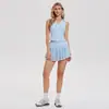 Conjunto Esportivo Transfronteiriço para Mulheres: Top de Golfe, Camiseta sem Mangas, Colete, Saia de Tênis com Penas, Conjunto de Duas Peças para Corrida e Fitness
