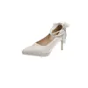 Nuevos Zapatos de Tacón Alto con Correa al Tobillo y Lazo Stiletto 2026 Zapatos de Tacón Alto Individuales Moda Francesa para Mujer Punta Fina Tacones Altos Otoño Perla