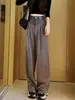 Pantalones Largos Casuales para Mujer 2026 Verano Gama Alta Bloques de Color Holgados Versátiles de Cintura Alta Rectos Grises de Pierna Ancha
