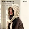 Gorro de Punto Grueso Estilo Coreano para Mujer, Gorro Cálido de Lana Otoño/Invierno, Gorro con Orejeras de Punto Trenzado 3D con Lazos Largos, Gorro Francés