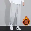 Calça Esportiva Cinza Masculina Primavera e Outono Perna Larga Calça Harem Moda Coreana Calça de Moletom Forrada com Lã Casual Comprimento no Tornozelo