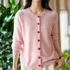 Cardigã de cashmere feminino % cashmere puro novo versátil gola redonda botão de coração malha solta casaco suéter estilo europeu e americano