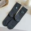 Meias Femininas para Outono e Inverno, Novas Meias Folgadas de Coração Bordado AB, Estilo Ins da Moda, Meias Longas de Algodão Versátil Japonês