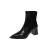 Botines de Moda con Tacón Alto para Mujer Otoño Nuevo Tacón Grueso Cierre Trasero Punta Fina Botas Adelgazantes Versátiles Talla Grande Botines Cortos
