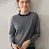 Suéter de cachemira a rayas para mujer, 26 nuevo estilo otoño/invierno, de manga larga, corte holgado, top de cuello redondo, prenda de punto corta versátil