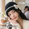 Nuevo gorro de punto con lazo lindo estilo coreano para otoño e invierno, gorro de pescador versátil, cálido y a prueba de frío para mujer