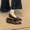 Zapatos de vestir cuadrados de punta cuadrada estilo retro para mujer, sin cordones, tacón bajo, gamuza, versátiles, zapatos de abuela, suela suave, para ir al trabajo