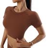 Camiseta de Yoga de Verão com Gola Redonda Manga Curta Sexy Justa Cropped para Fitness Corrida Secagem Rápida Top Esportivo